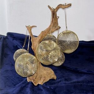 Vintage gold tone, Christmas tree balls, three large three small, six total